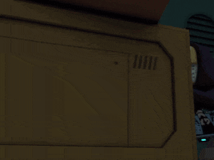 a lego character is standing in front of a green door