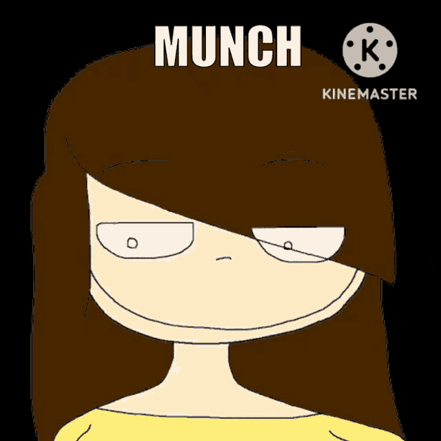 a cartoon of a girl with the word munch above her