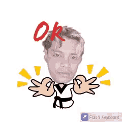 a cartoon of a man with the word ok written on his head