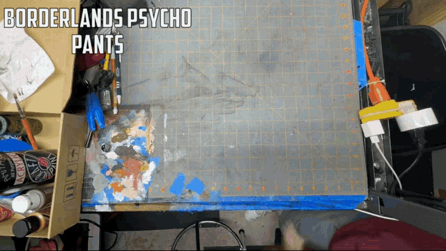 a cutting board with borderlands psycho pants written above it