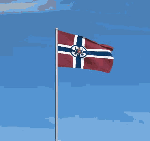 a red white and blue flag with a star on it