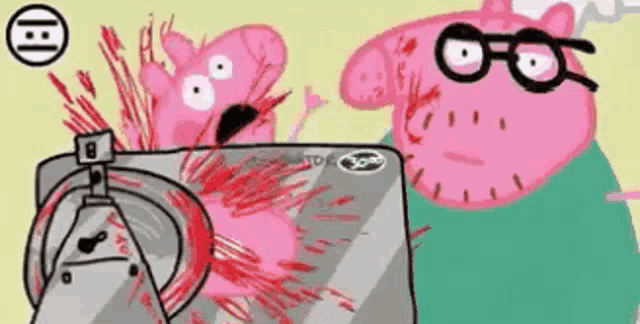 a cartoon of a pig with glasses looking at a laptop screen