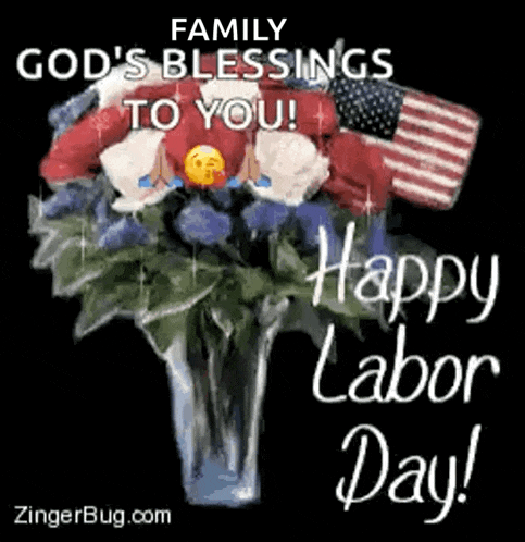 a bouquet of flowers in a vase with the words `` family god 's blessings to you ! ''