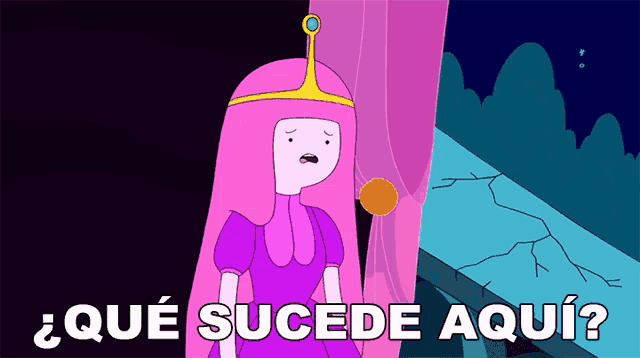 a cartoon of princess bubblegum holding a lollipop and the words que sucede aqui