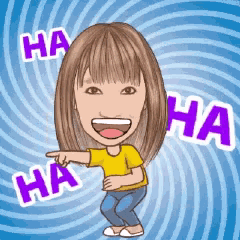 a cartoon of a woman laughing with the words ha ha ha