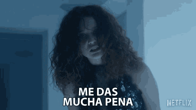 a woman says me das mucha pena in a netflix ad