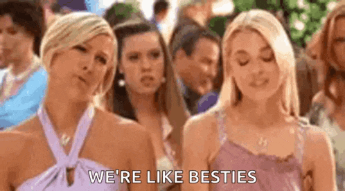 a group of women are standing next to each other in a crowd of people .