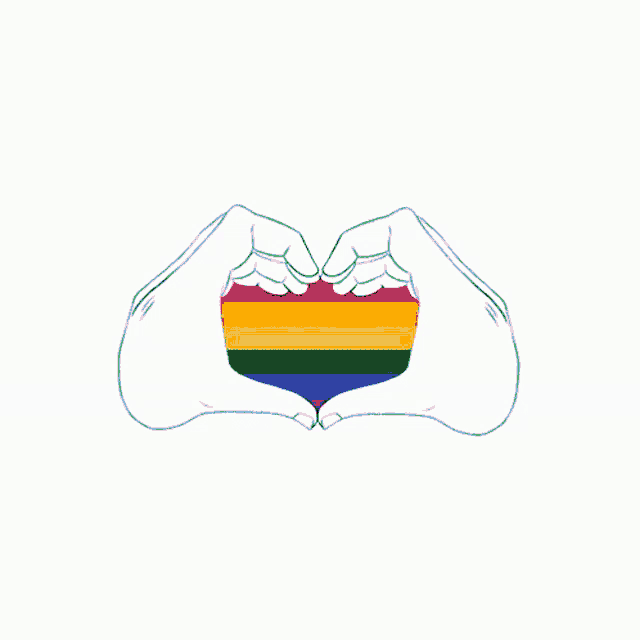 two hands are making a heart shape with the bisexual flag .