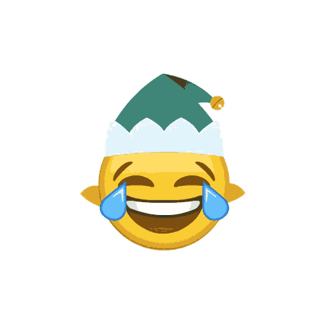 a smiley face with tears coming out of its eyes and a hat on