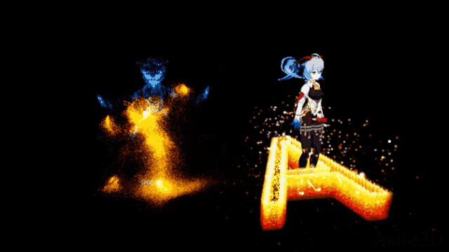 a glowing letter a is surrounded by a glowing anime character