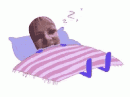 a woman is sleeping in a bed with a pink and blue striped blanket .