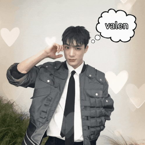 a man with a thought bubble that says " valen " on it