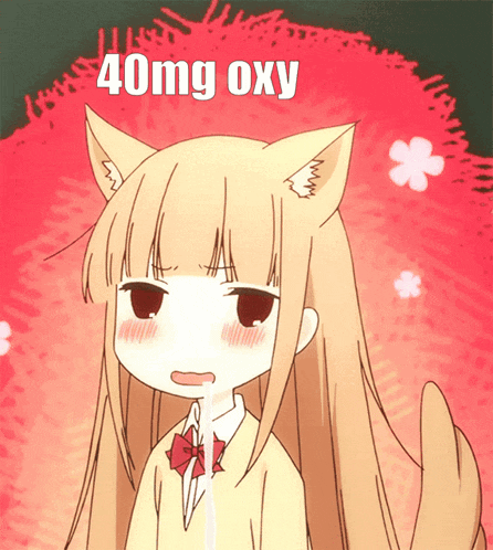 a girl with a cat ear and the words 40mg oxy on the bottom