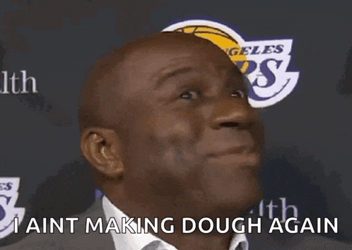 a man is making a funny face with the words " i aint making dough again "
