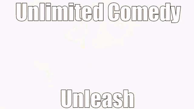 a poster that says unlimited comedy unleash with a girl holding a sword