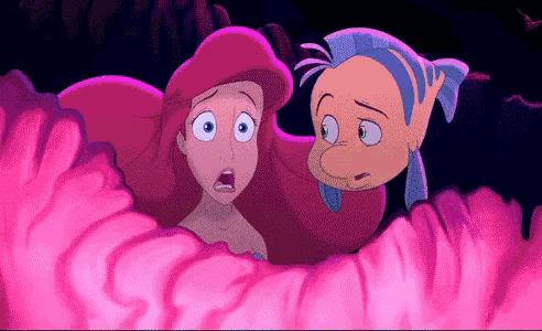 a cartoon of a woman and a fish looking at something