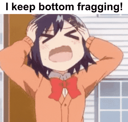 a cartoon girl is holding her head and screaming with the words i keep bottom fragging