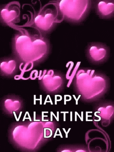 a happy valentine 's day card with pink hearts and the words `` love you ''