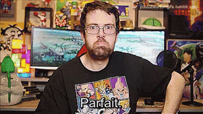 a man wearing a parfait t-shirt is making a funny face
