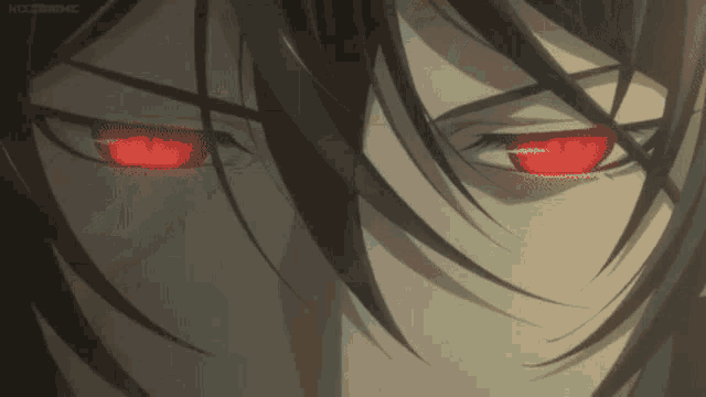 a close up of a man 's face with glowing eyes .