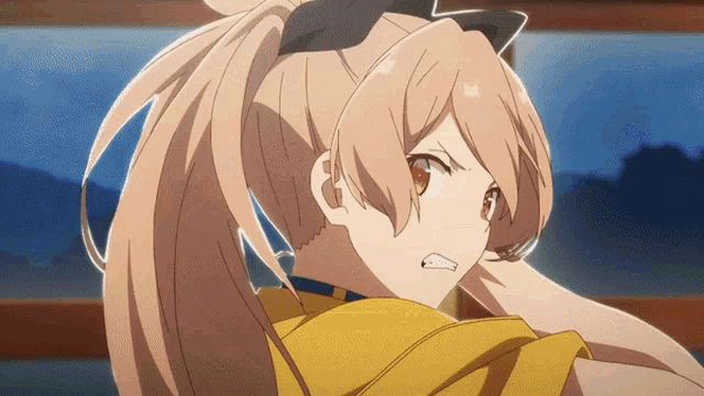 a girl with a ponytail and a bow on her head