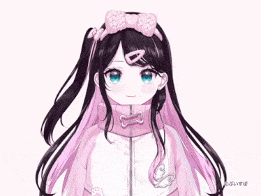 a drawing of a girl with long black hair and a pink headband with the letter a on it