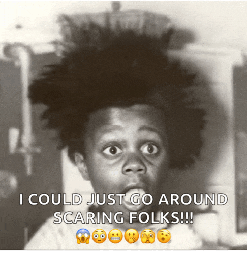 a black and white photo of a child with a caption that says i could just go around scaring folks