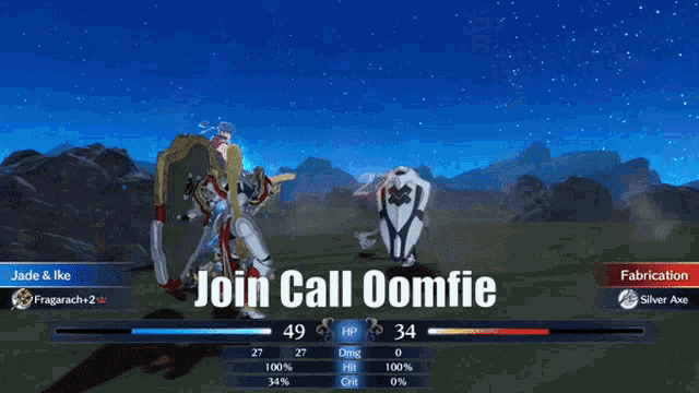 a screenshot of a video game with the words join call oomfie