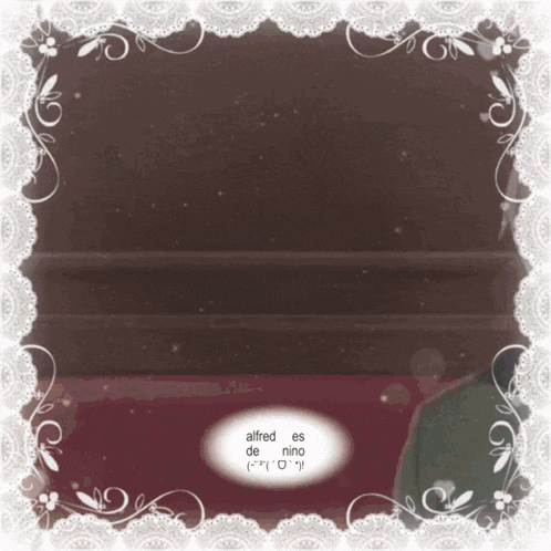 a white lace frame with the words alfred de nino written on it