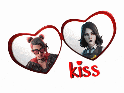 a couple of hearts with the word kiss on the bottom