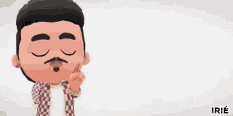 a cartoon character with a mustache is making a peace sign in front of a sign that says nope