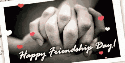 a black and white photo of two people holding hands with the words happy friendship day below them