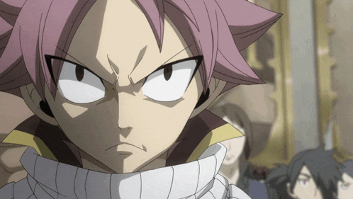 a cartoon character with pink hair and white eyes looks angry