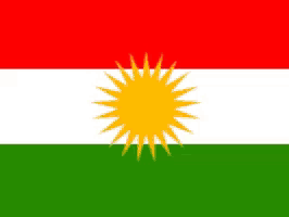 a red white and green flag with a yellow star in the center