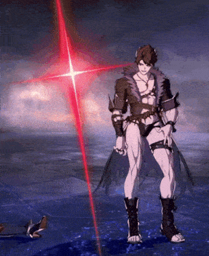 a cartoon character is standing in front of a red star