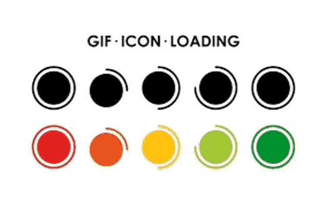 a gif icon loading screen with different colored circles on a white background