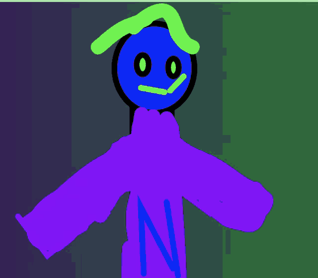 a drawing of a person with a blue face and the letter z on their chest