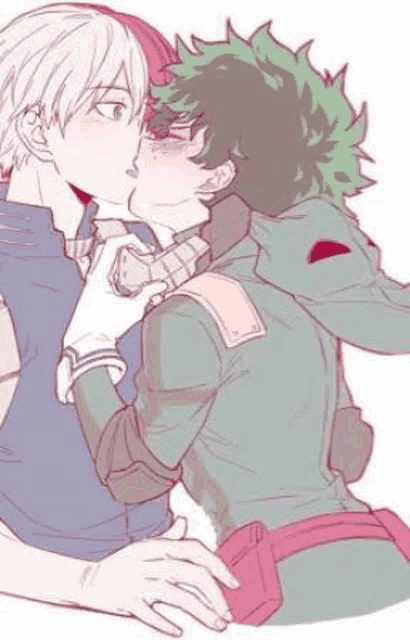 a couple of anime characters are kissing each other on the cheek .