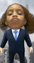 a child is wearing a suit and tie with a big head .