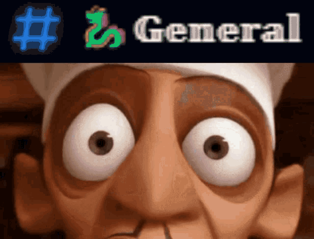 a close up of a cartoon character 's face with the words general behind it