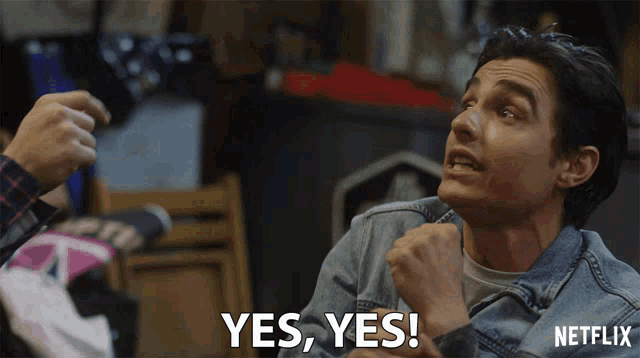 a man in a denim jacket says yes yes in a netflix ad