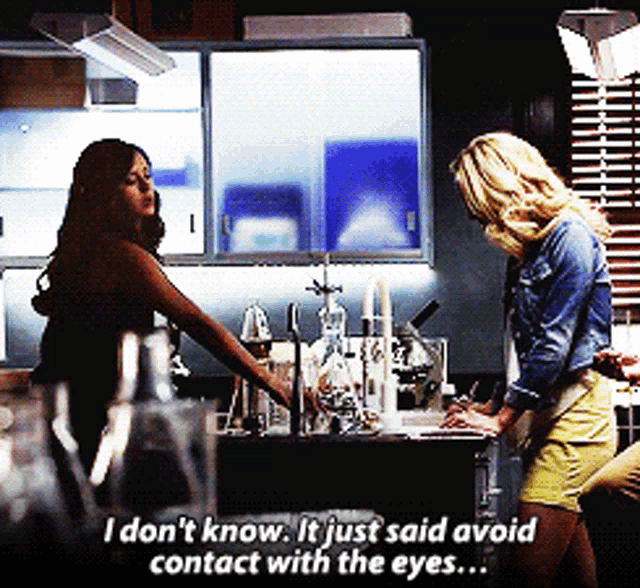 two women talking in a kitchen with one saying " i don 't know "