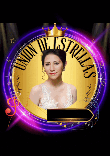 a picture of a woman in a gold circle with union de estrellas on it
