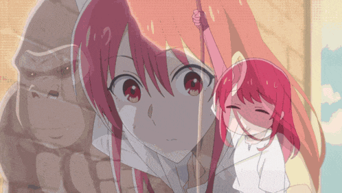 a cartoon of a girl with red hair and a gorilla in the background