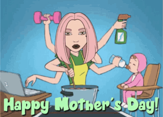 a happy mother 's day card with a woman holding a dumbbell