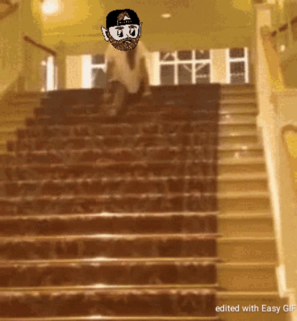 a cartoon of a man walking up a set of stairs with the words edited with easy gif at the bottom