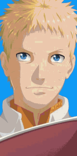 a close up of a person 's face with a blue background