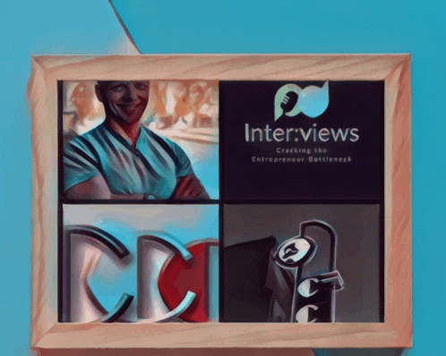 a framed picture of a man with the words interview cracking the entrepreneur battleneck on it