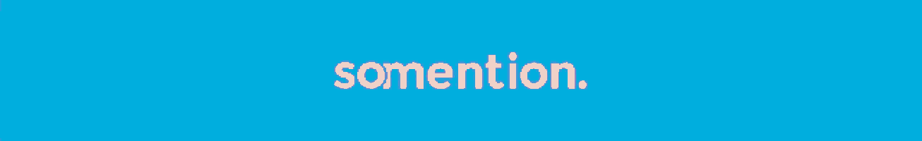 a blue background with the word somention written in white