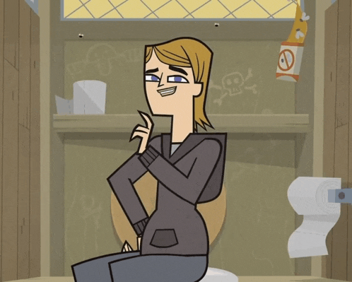 a cartoon character is sitting on a toilet with a no smoking sign on the wall
